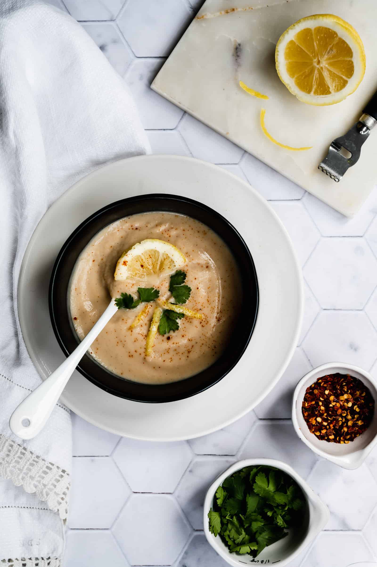 Roasted Cauliflower Soup with Lemon Josie + Nina