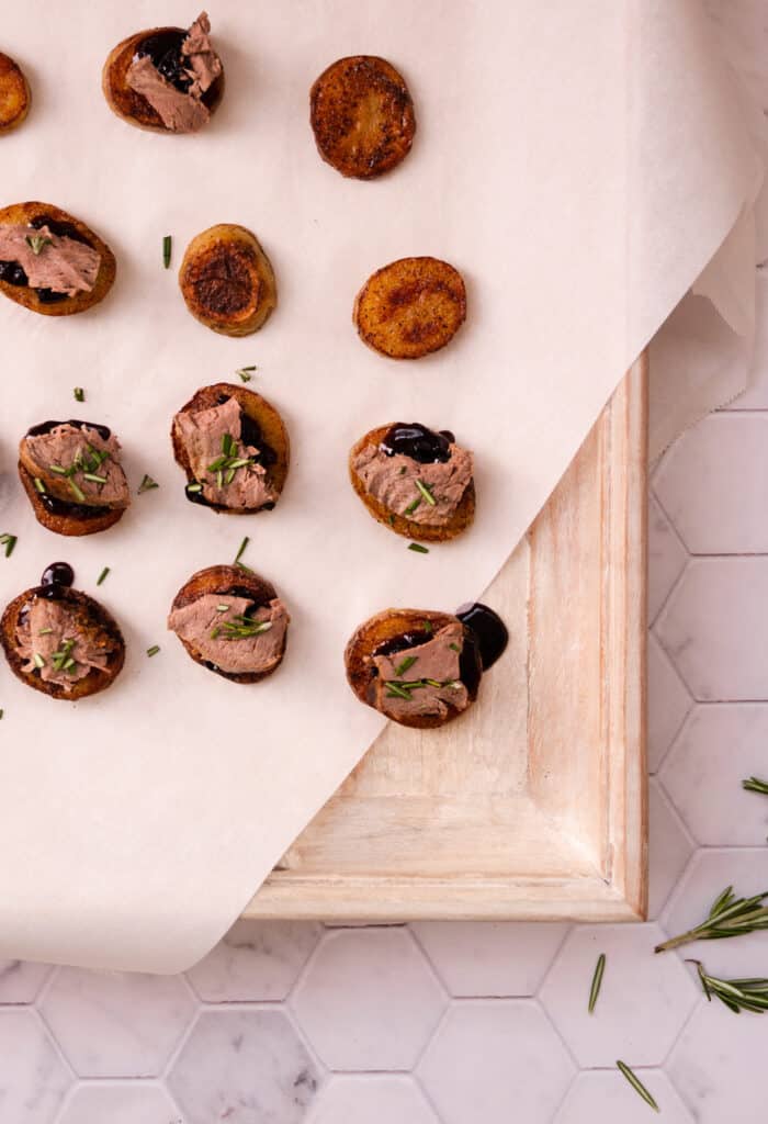 Potato and Beef Tenderloin Bruschetta Josie + Nina