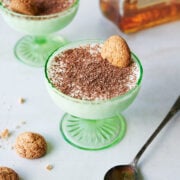 coupe glass with amaretto semifreddo and amaretti cookies