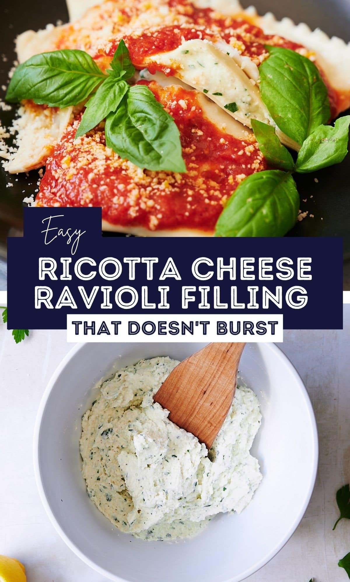 Whole Milk Ricotta Cheese Ravioli Filling (no egg) Josie + Nina