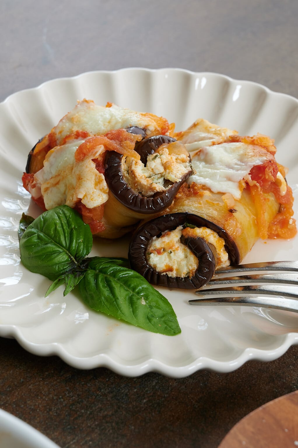Vegetarian Eggplant Rollatini with Spinach Josie + Nina