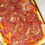 baked Philly tomato pie with sprinkling of cheese