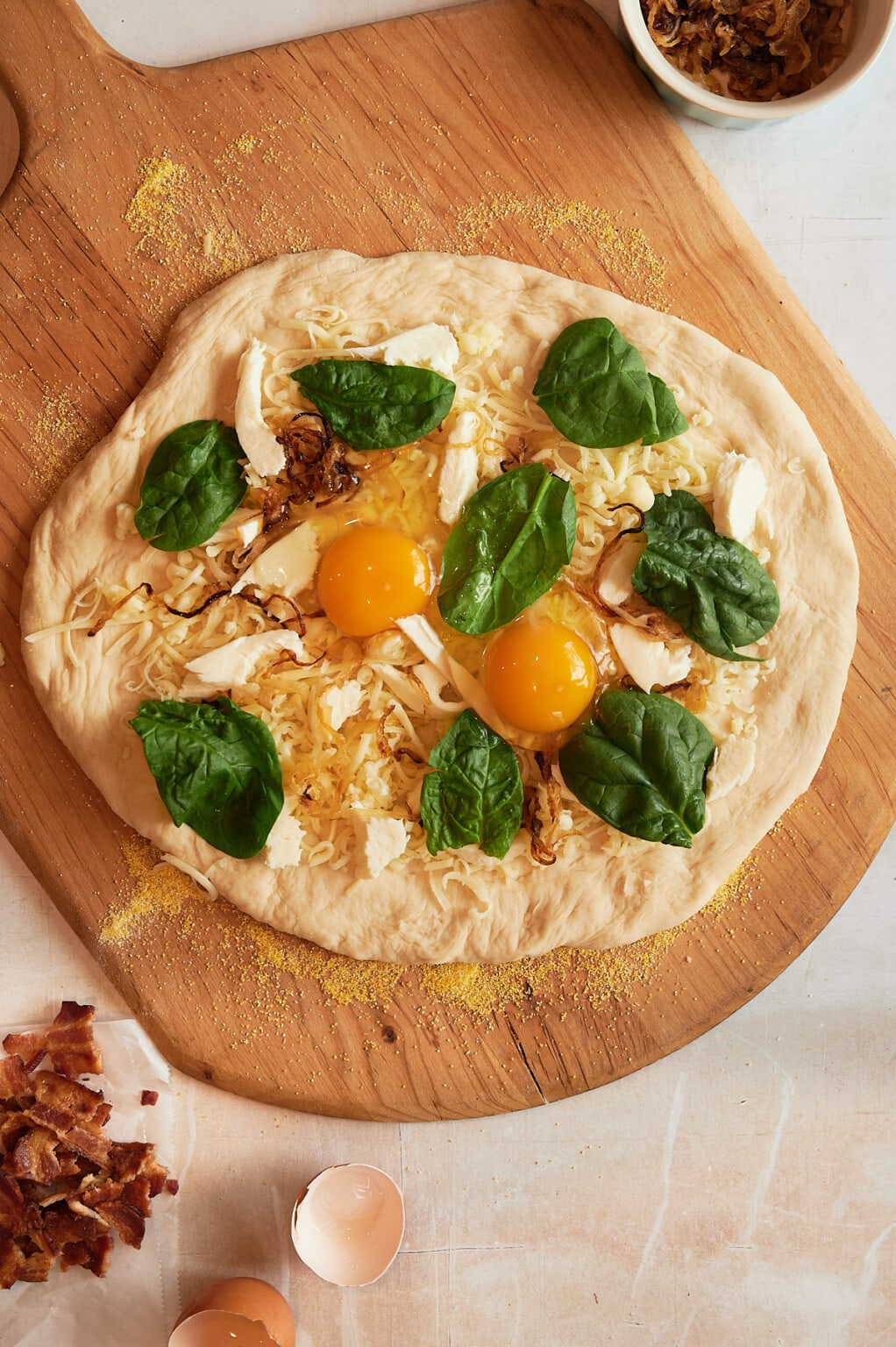 Easy Breakfast Pizza with Caramelized Onions and Bacon | Josie + Nina