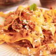 Plate of pappardelle with ragu bolognese.