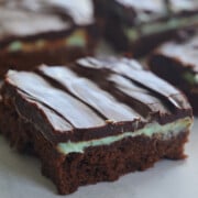 closeup of mint chocolate brownie
