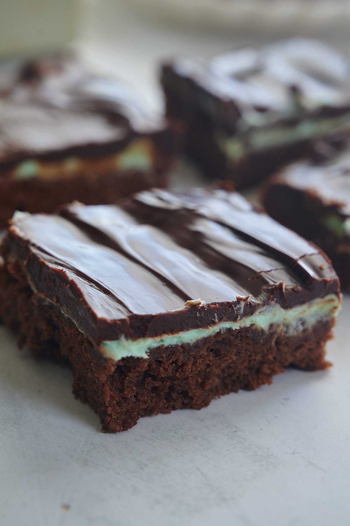 closeup of mint chocolate brownie