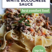 Pinterest image for white Bolognese with chicken