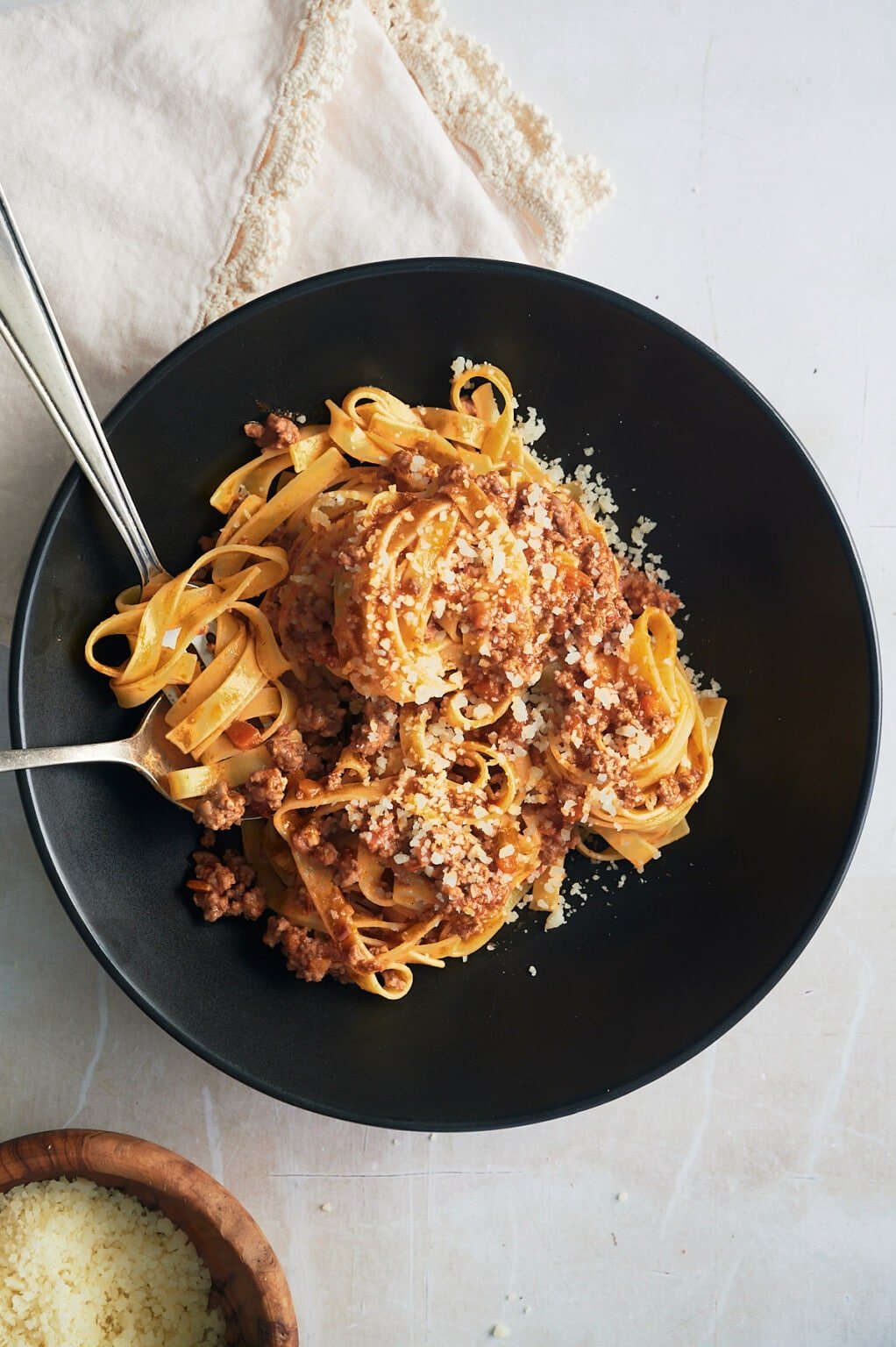Rich Flavored Tagliatelle Bolognese Sauce with Cream Josie + Nina