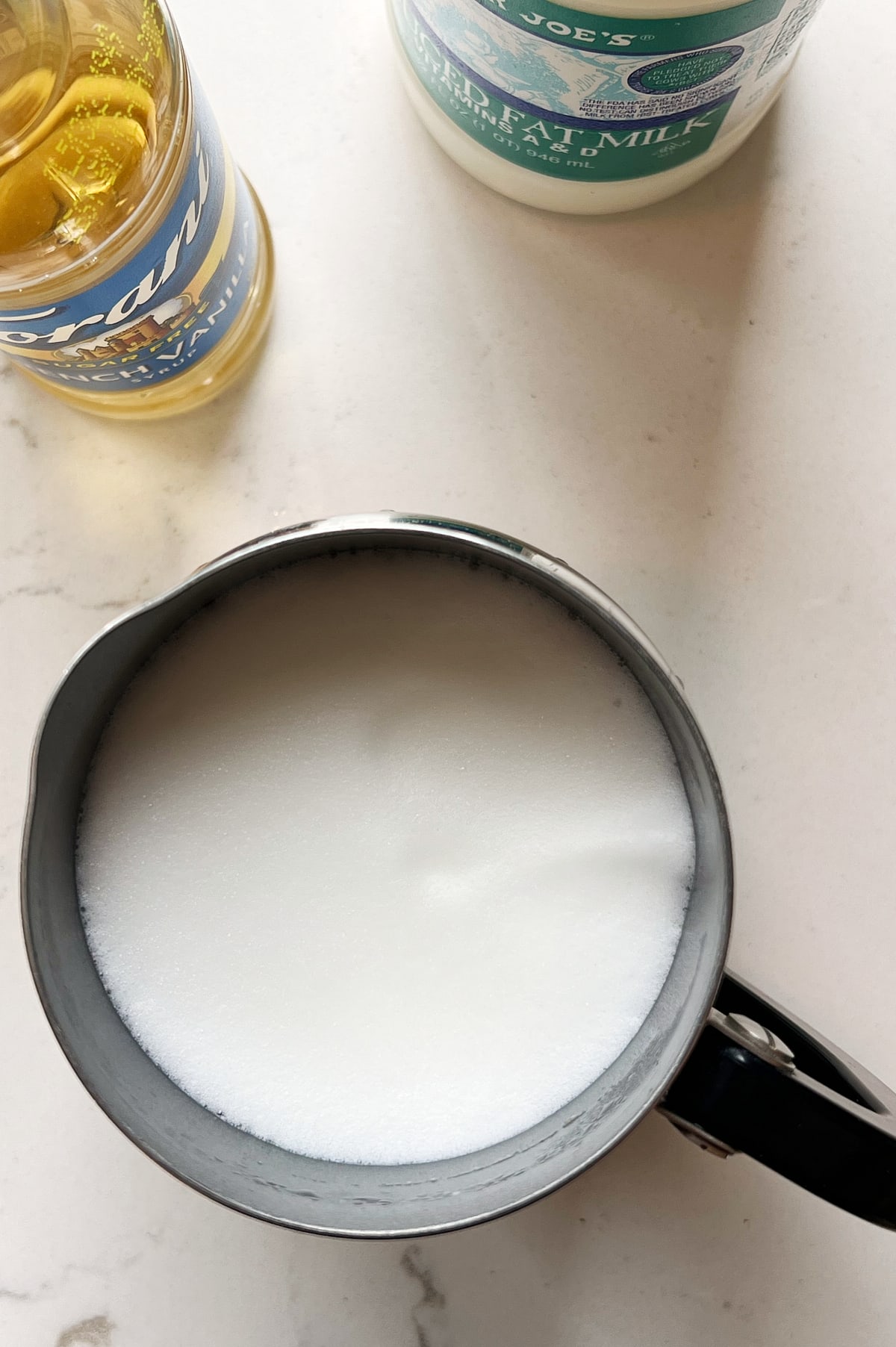 homemade vanilla milk frothed in frother