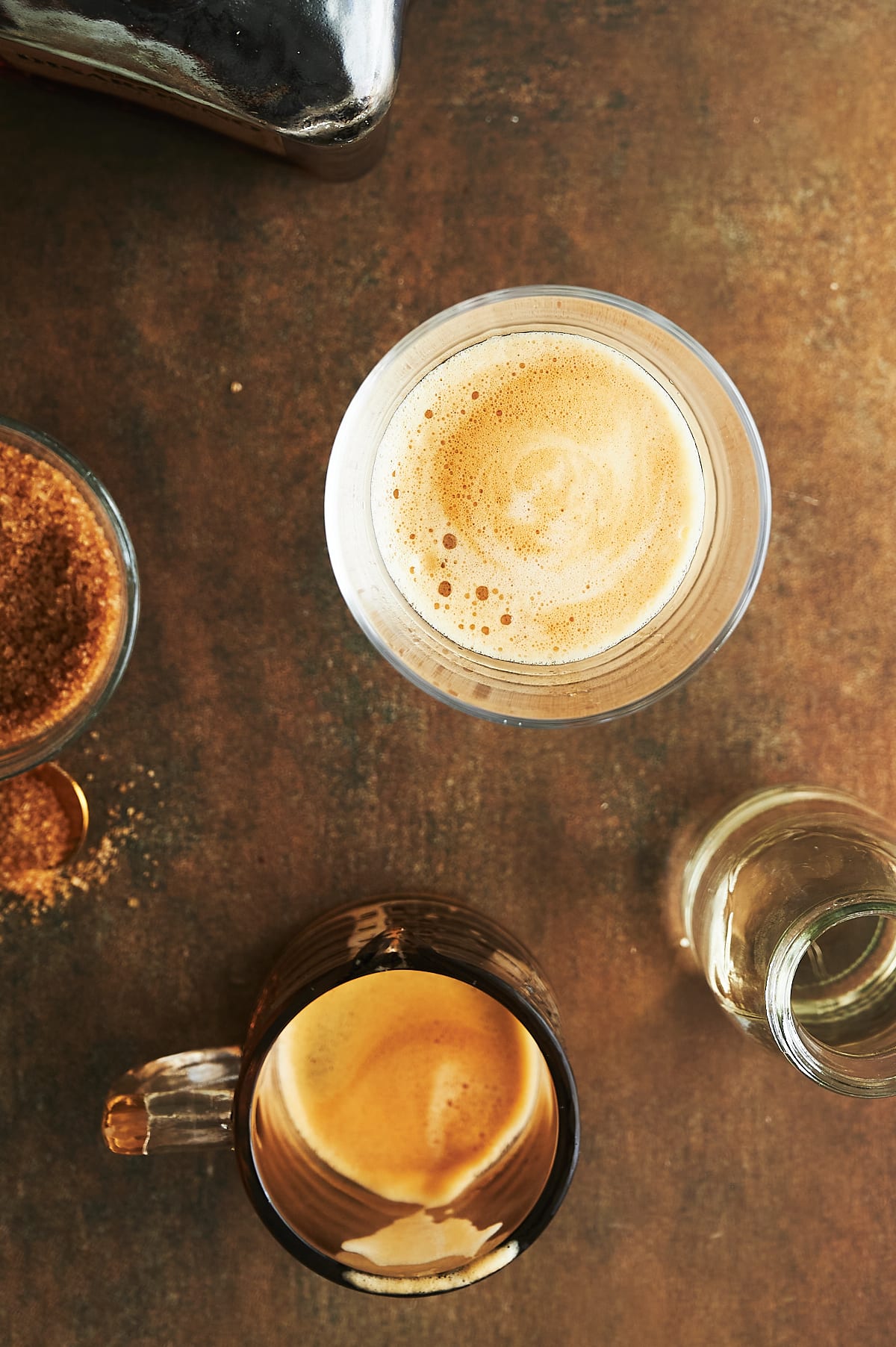 coffee poured in glass for amaretto coffee.
