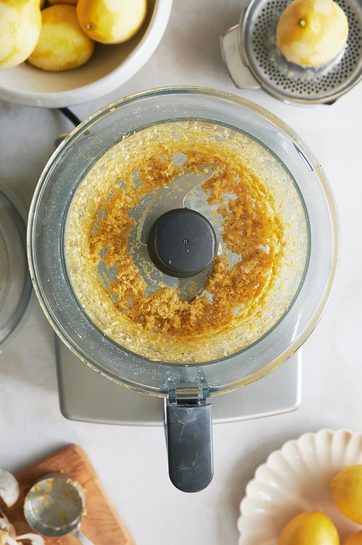 first pulse of lemon pesto being made.