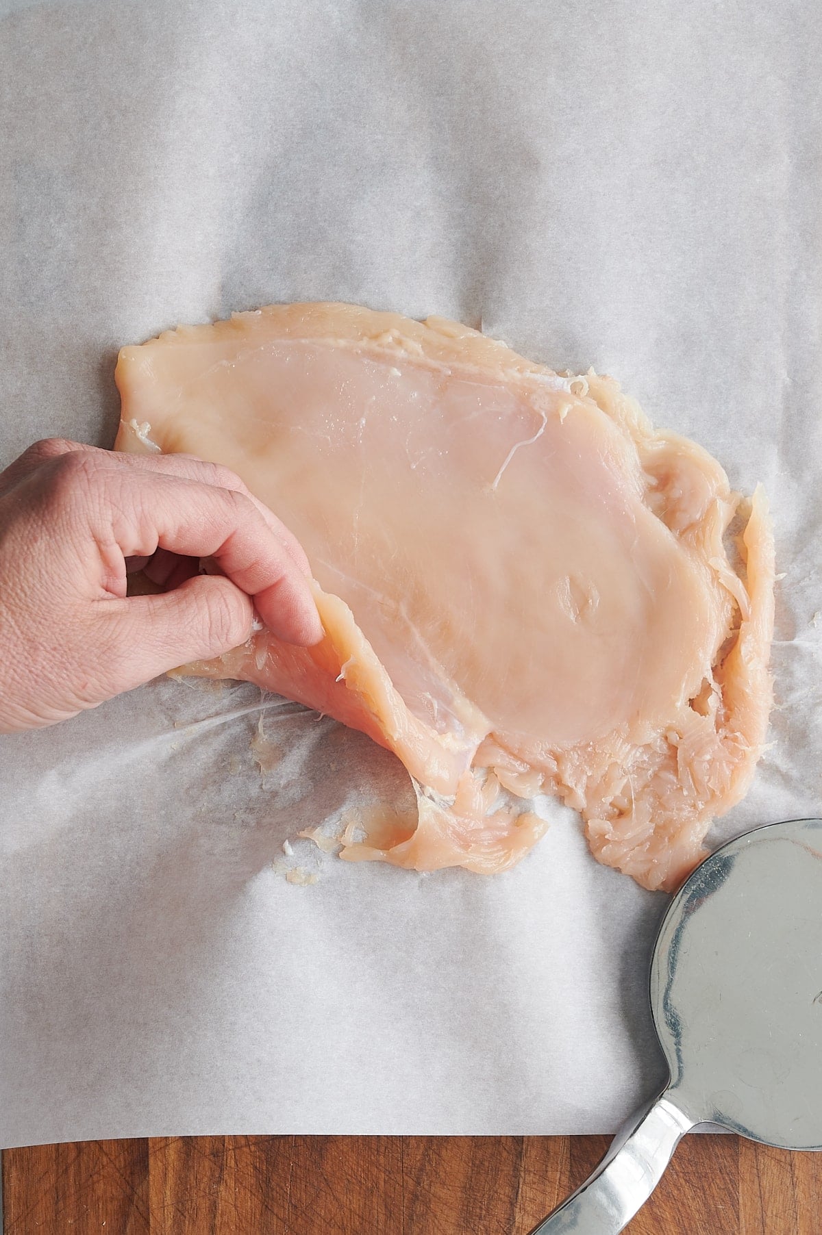 Thickness of chicken pounded flat for cutlets