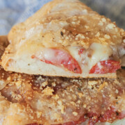 Finished meat lover calzone baked and close up