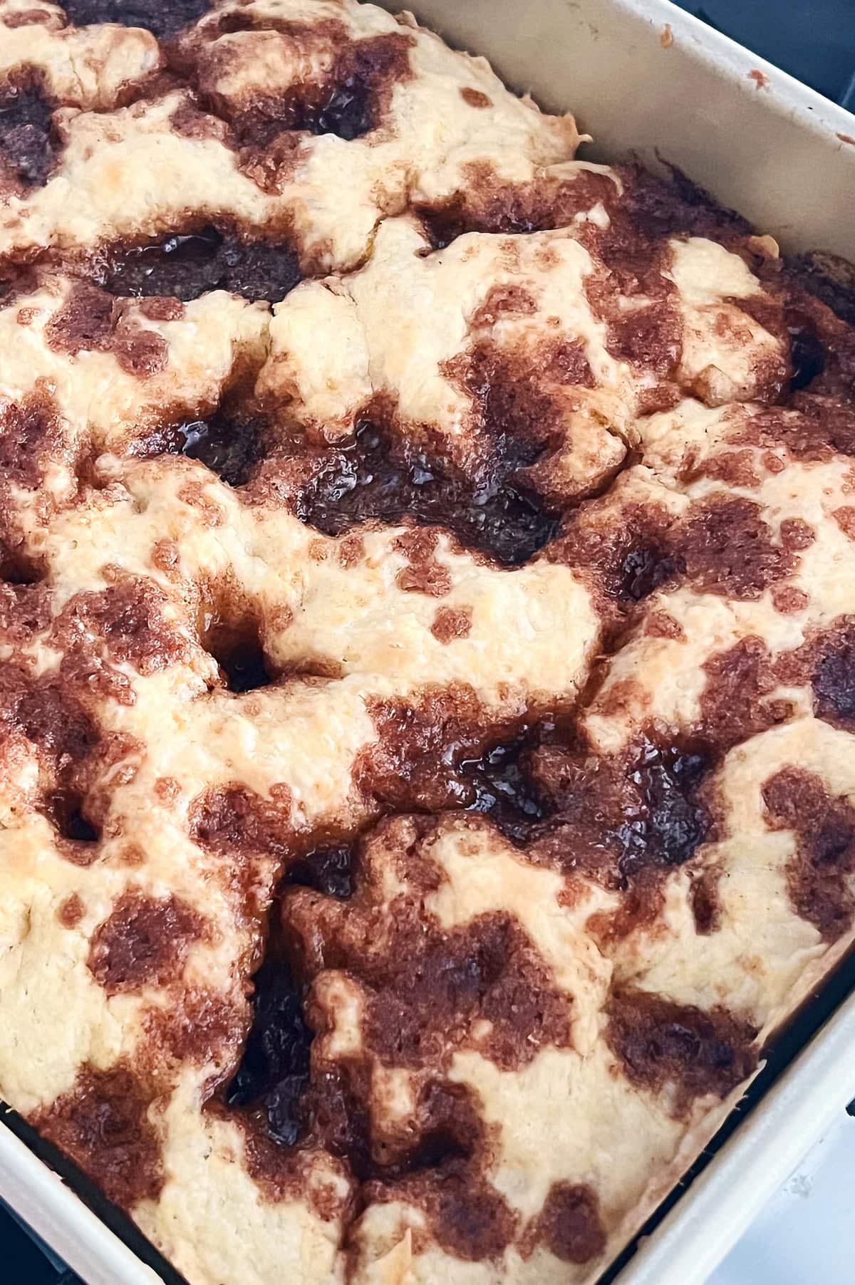Baked cinnamon focaccia dough before icing.