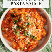 Pinterest image for roasted tomato pasta sauce.